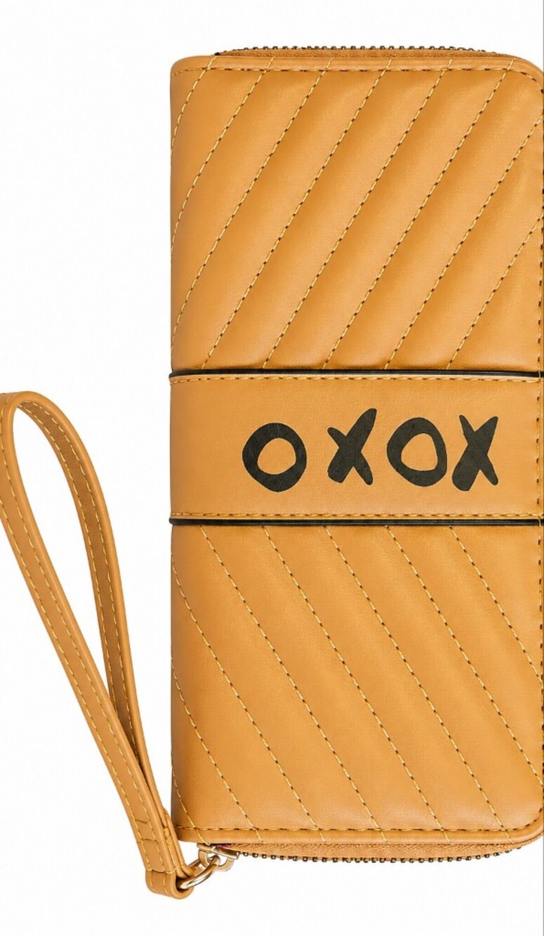 XOXO Tan Quilted Zip-Around Wallet Wristlet Vegan Leather New
